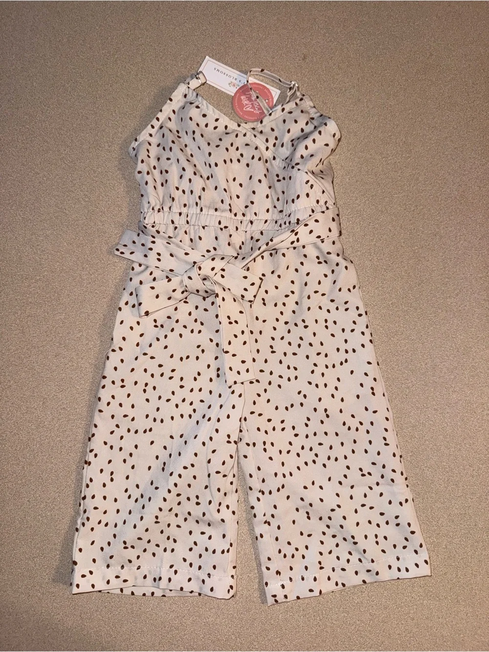 Bailey’s Blossoms Sydney Tie-Waist Jumpsuit Cream & Brown Specks size 3-6 months